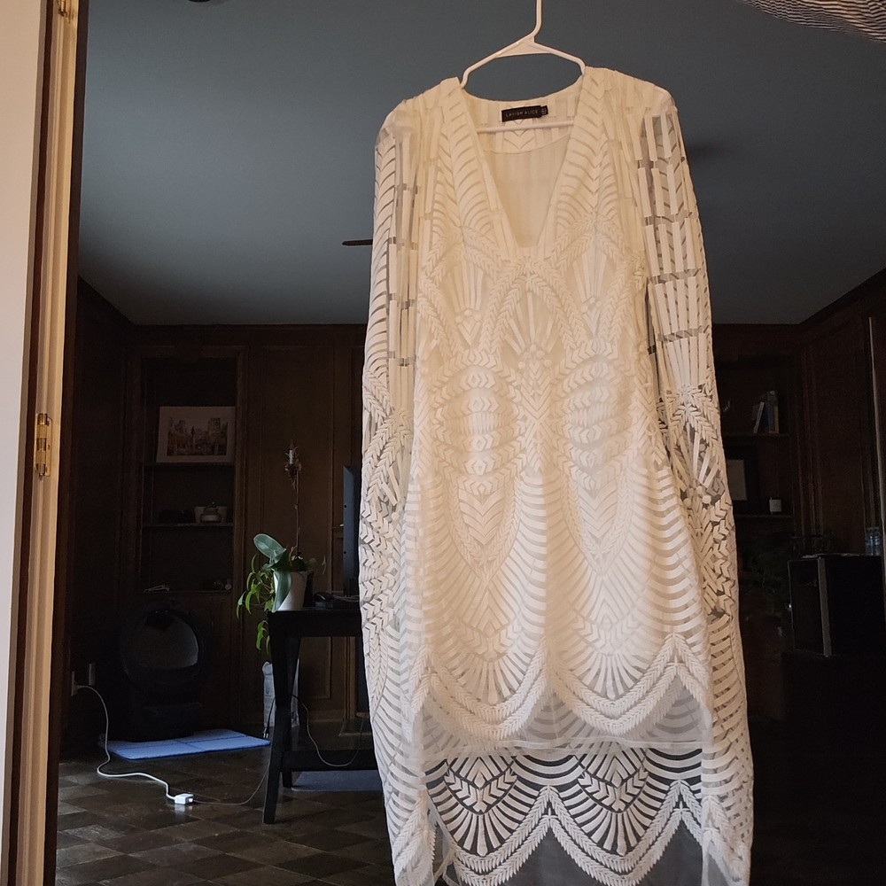 Lavish Alice White Sheer Lace Dress with Cape
